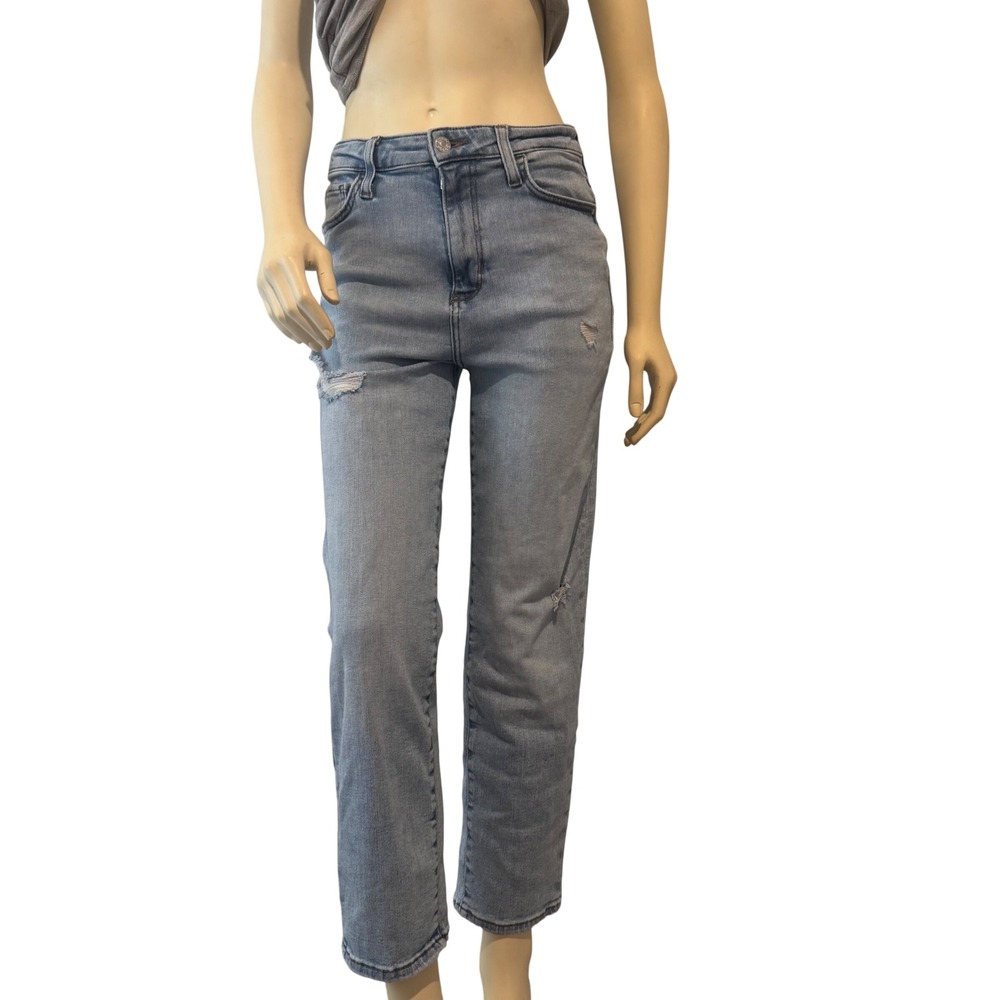 Guess Europe Women Distressed Straight Leg Jeans Light Wash High Rise Blue Denim